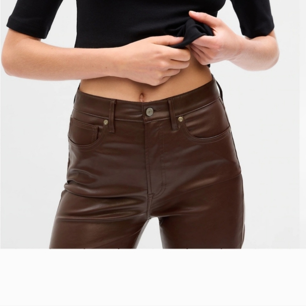 GAP Vintage Slim High Rise Brown Faux Leather Pants 27/4P